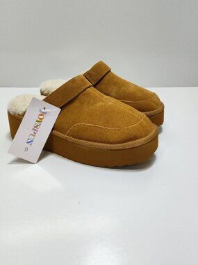 Joyspun Convert Clog 9 Chestnut Suede Convertible Platform Mule Slipper Moccasin